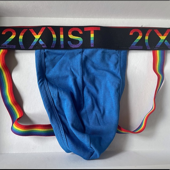 2(X)IST Mens Pride Cotton Stretch Jock Strap Underwear Rainbow Blue - Picture 4 of 4